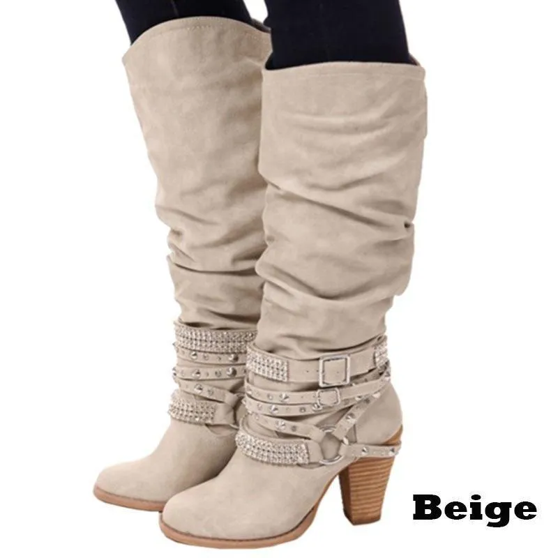 2018 Winter Chunky Heel Mid Calf Boots