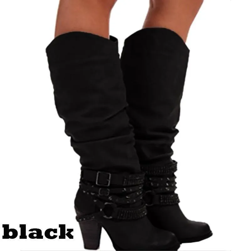 2018 Winter Chunky Heel Mid Calf Boots