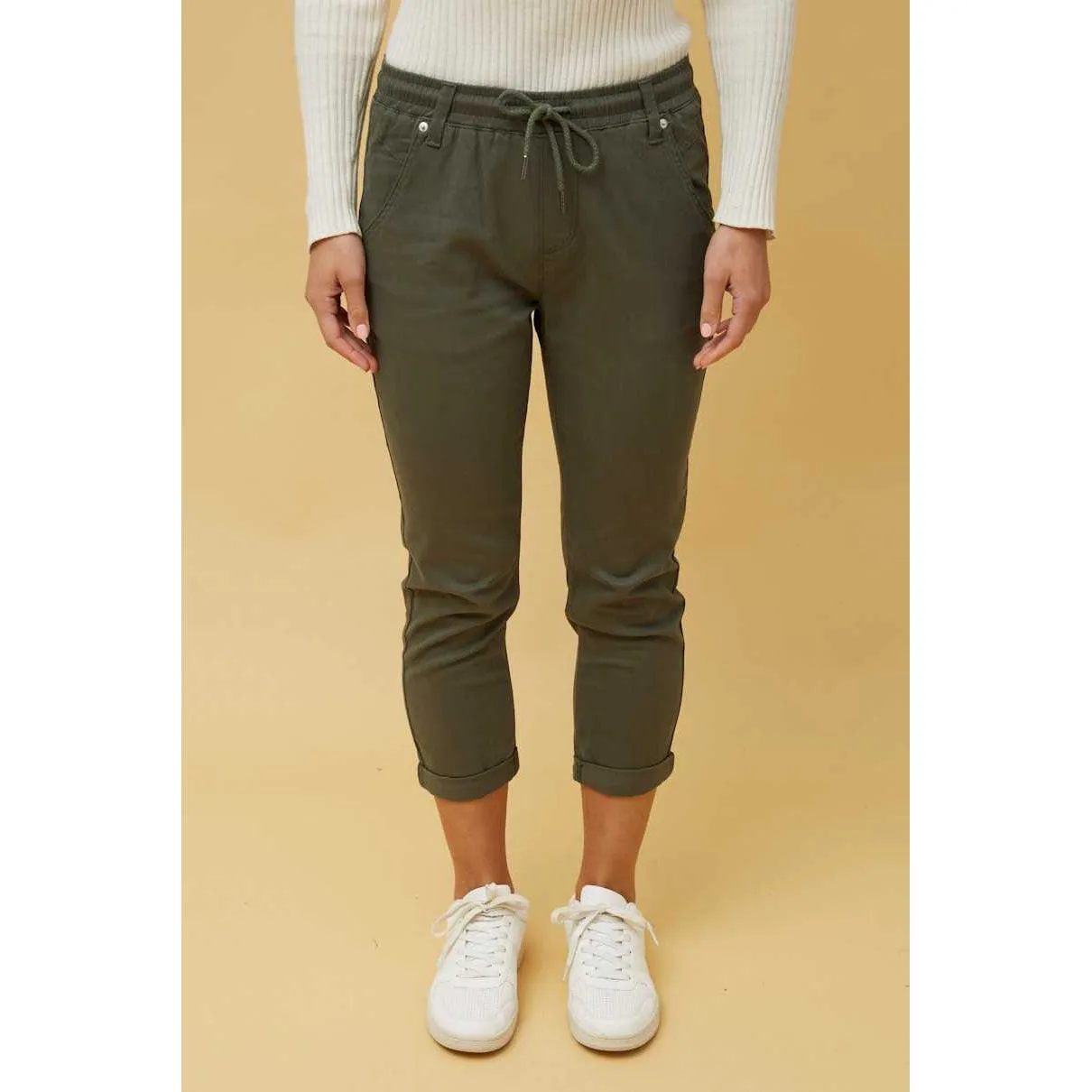 7/8 Pants With Tie Waist - Khaki