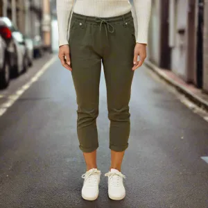 7/8 Pants With Tie Waist - Khaki