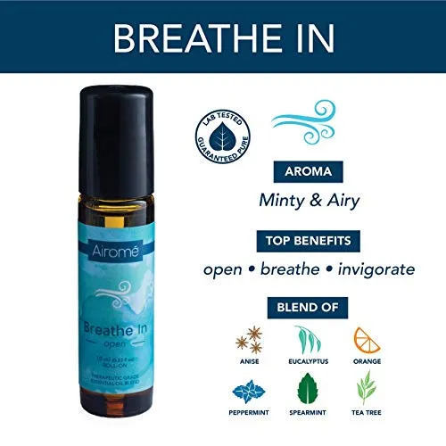 Airomé Essential Oil Roll-Ons Bundle, Set of Four 10 ml Rollable Therapeutic Grade Essential Oils | Breathe in Blend, Guard Against Blend, Lavender, Peppermint