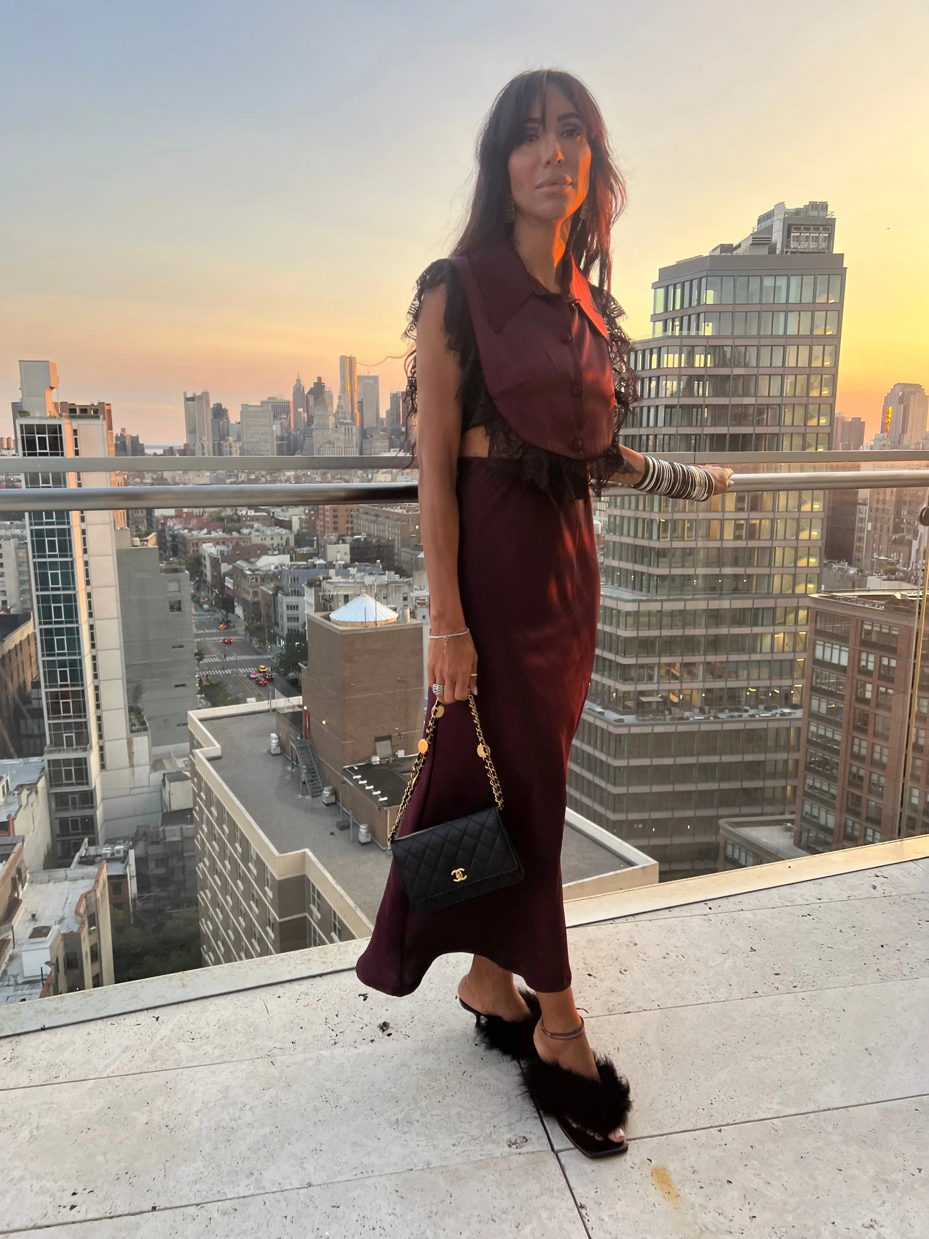Amal Draped Satin Skirt in Burgundy