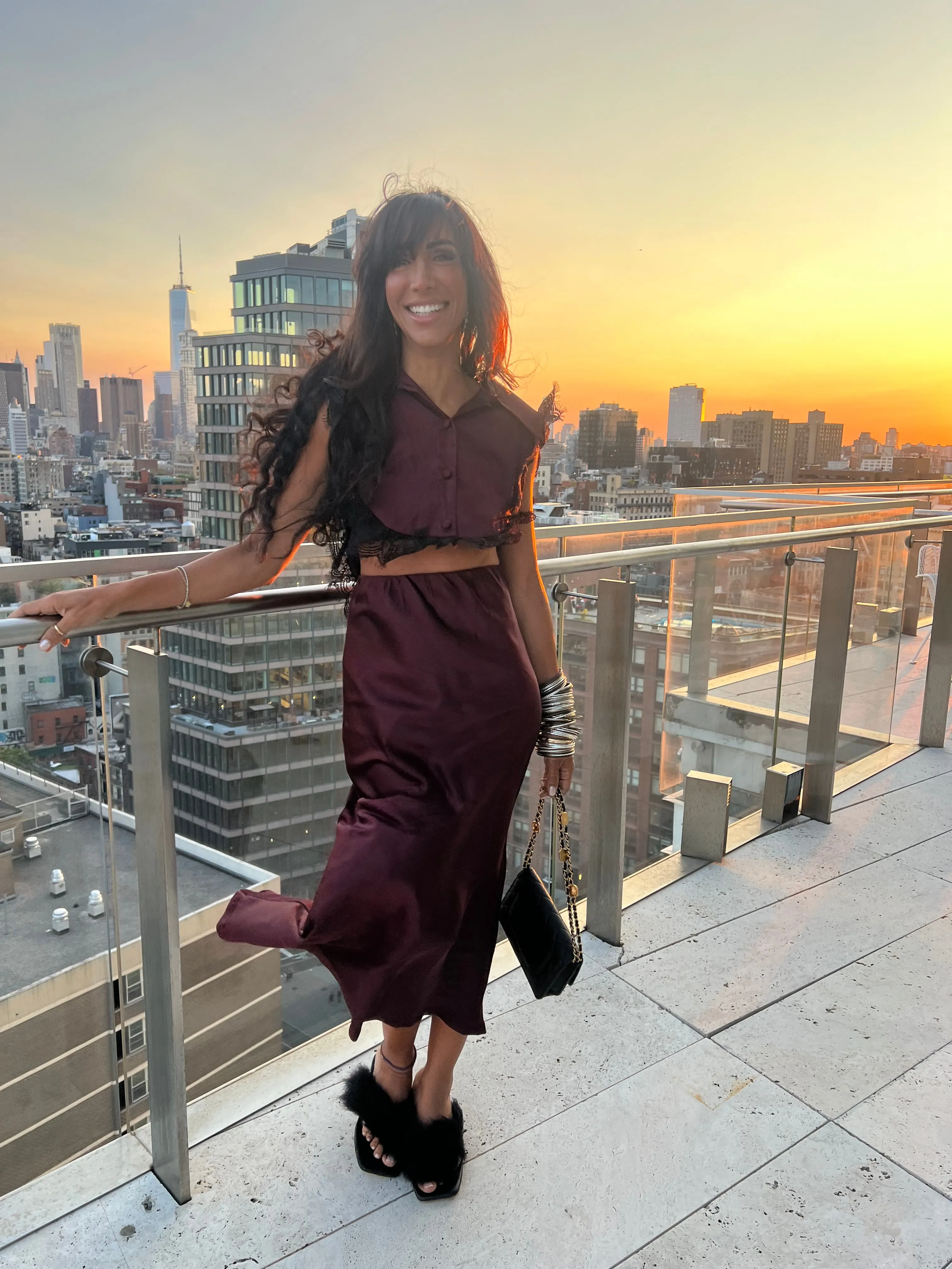 Amal Draped Satin Skirt in Burgundy