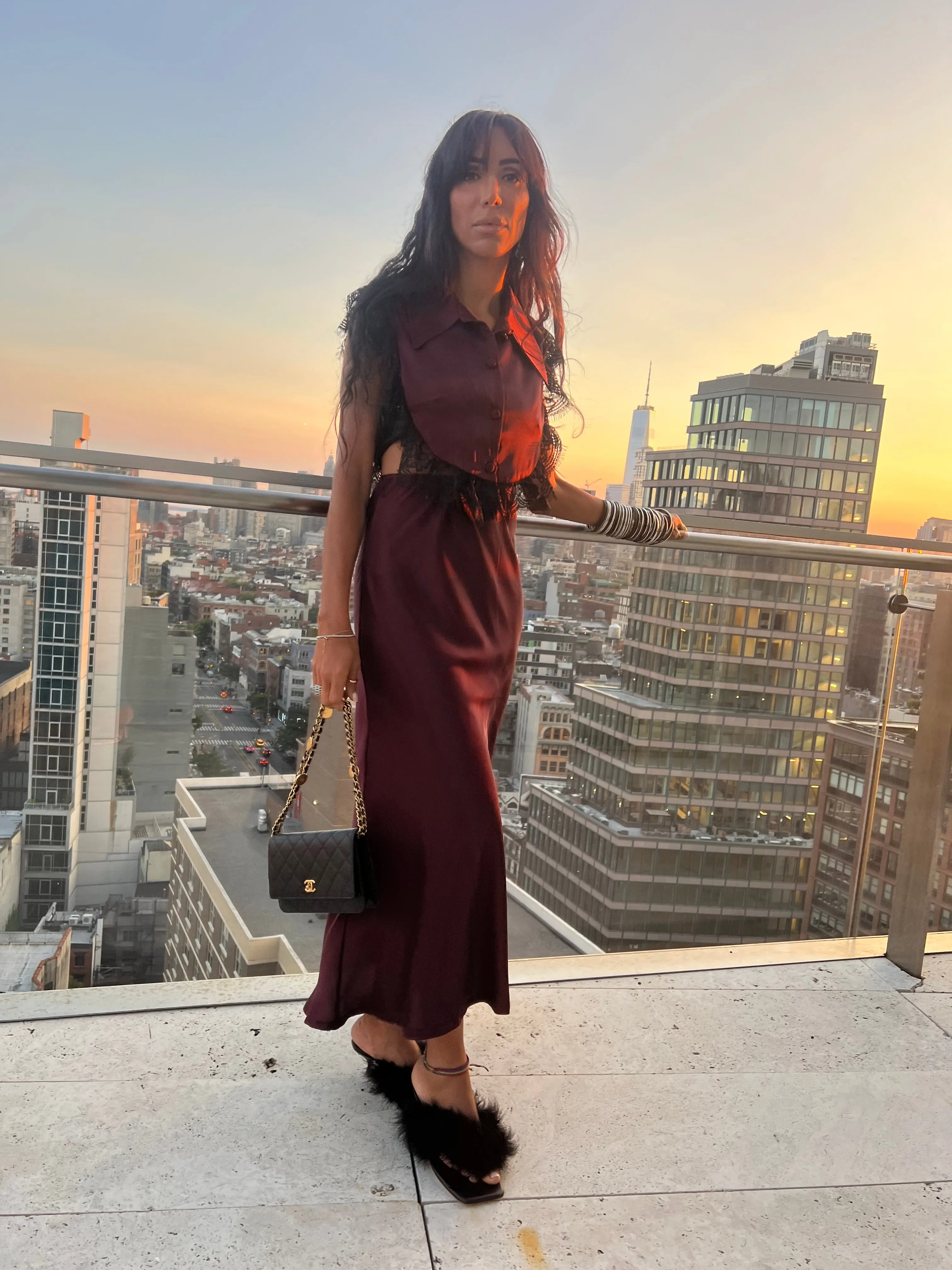 Amal Draped Satin Skirt in Burgundy