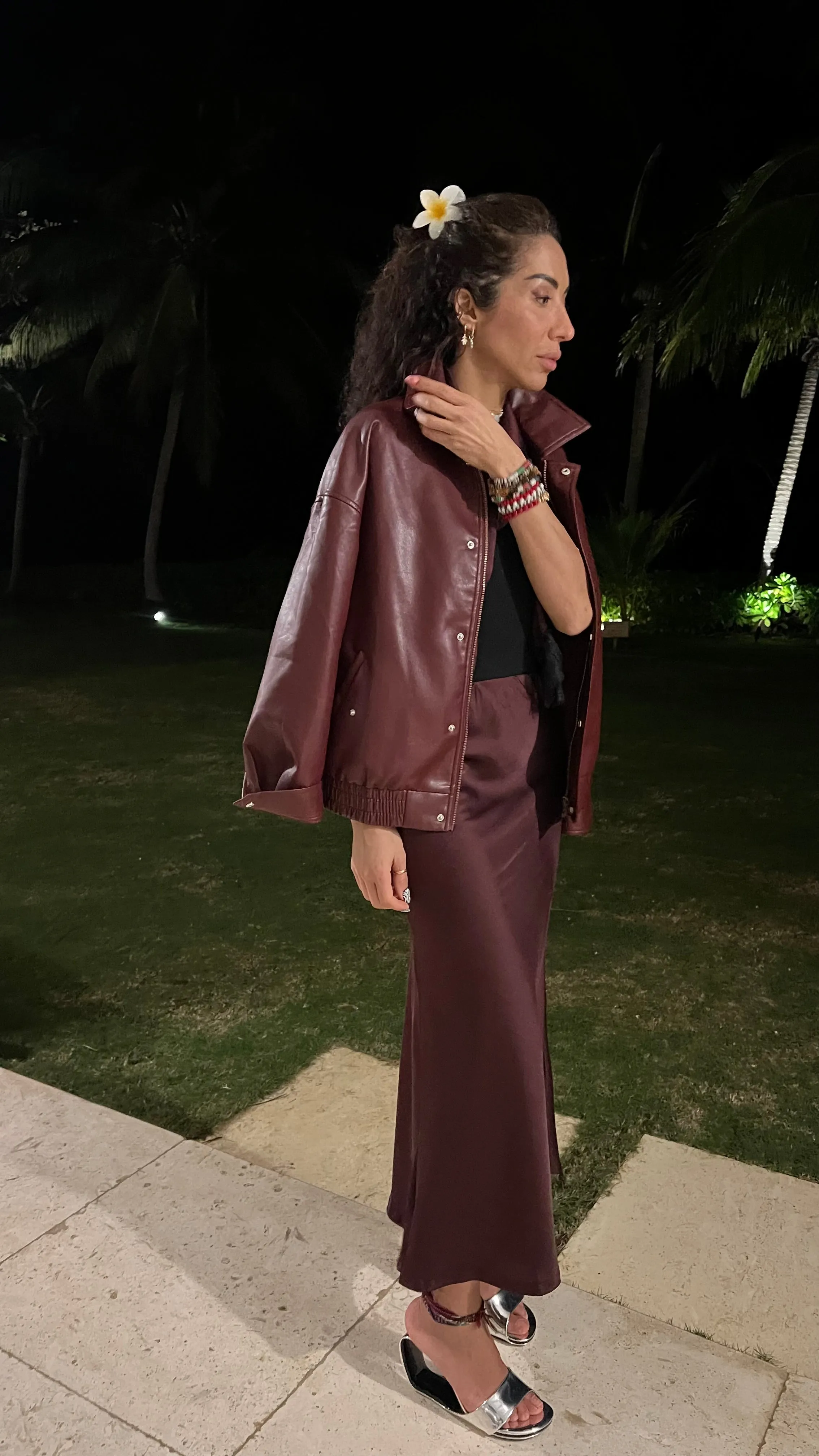 Amal Draped Satin Skirt in Burgundy