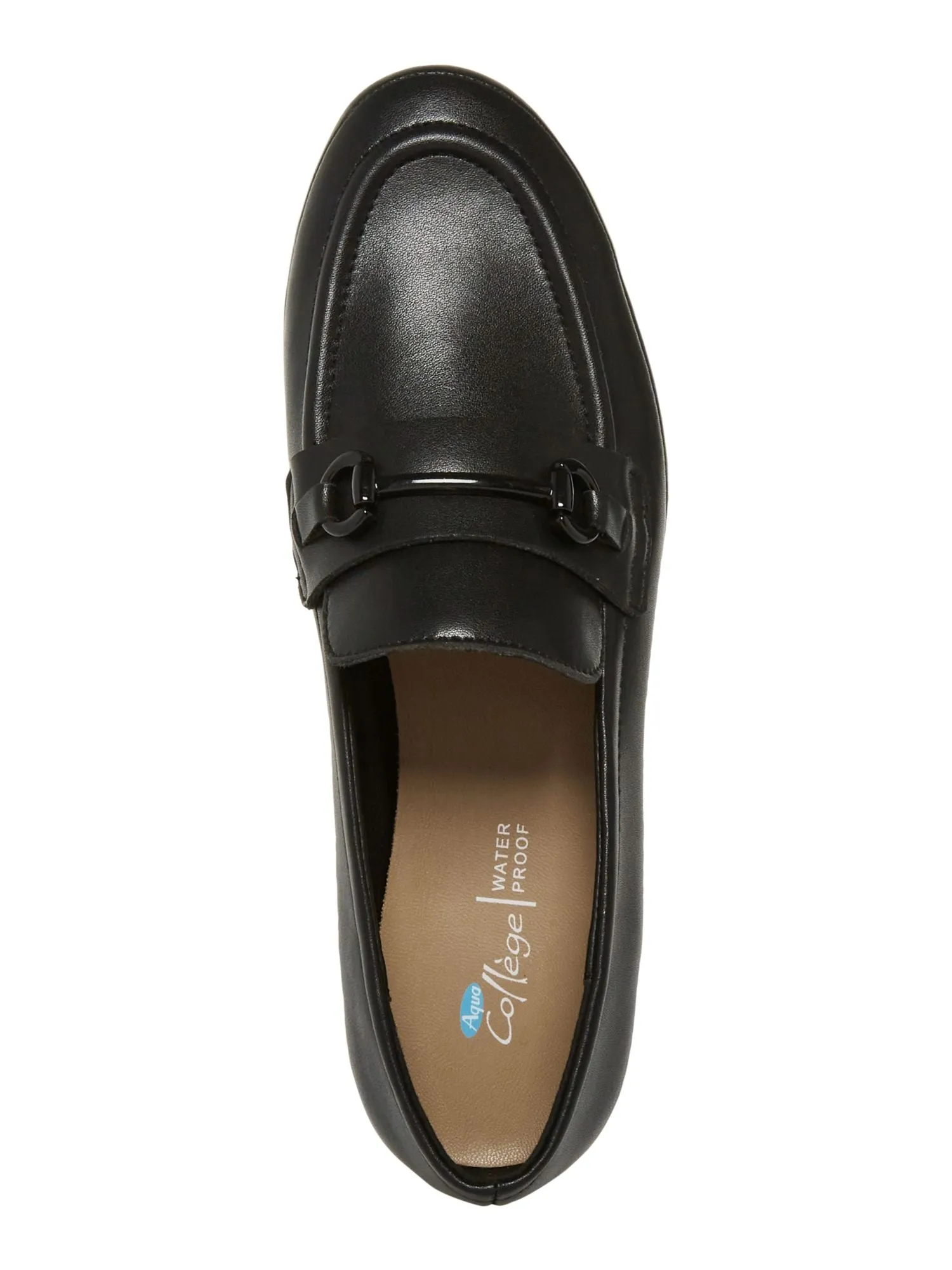 AQUA COLLEGE Womens Black Bit Hardware Notched Padded Water Resistant Bossy Round Toe Slip On Leather Dress Loafers Shoes M