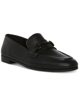 AQUA COLLEGE Womens Black Bit Hardware Notched Padded Water Resistant Bossy Round Toe Slip On Leather Dress Loafers Shoes M