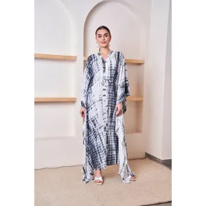 Ashico Tie & Dye Lace Detail Kaftan - White