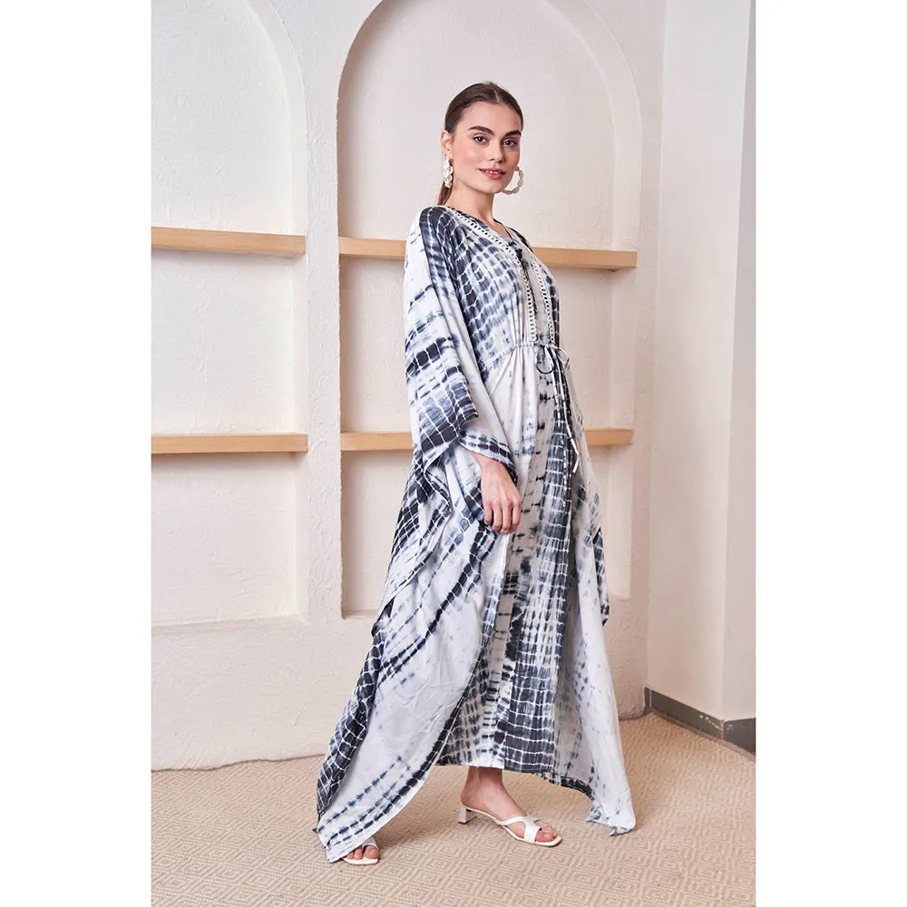 Ashico Tie & Dye Lace Detail Kaftan - White