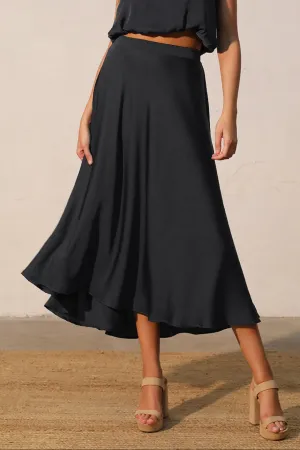 Back In Time Poly Silk Midi Swing Skirt