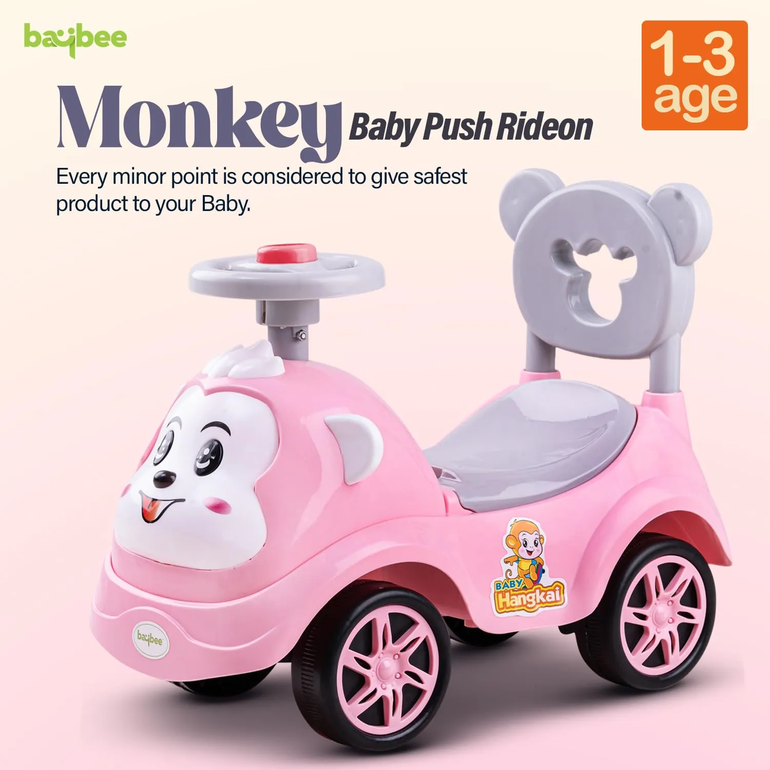 Baybee Monkey Baby /Kids Ride on Toys - Push Car for Children Suitable for Boys & Girls 1-3 Years (Pink)