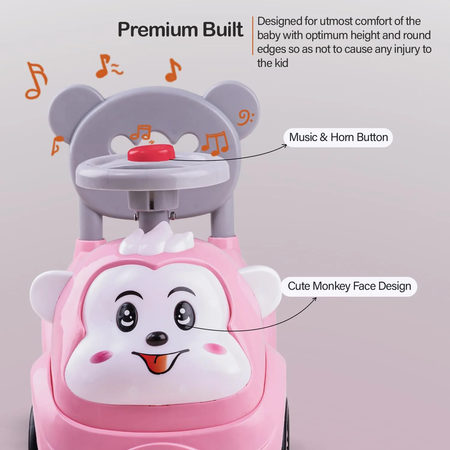 Baybee Monkey Baby /Kids Ride on Toys - Push Car for Children Suitable for Boys & Girls 1-3 Years (Pink)
