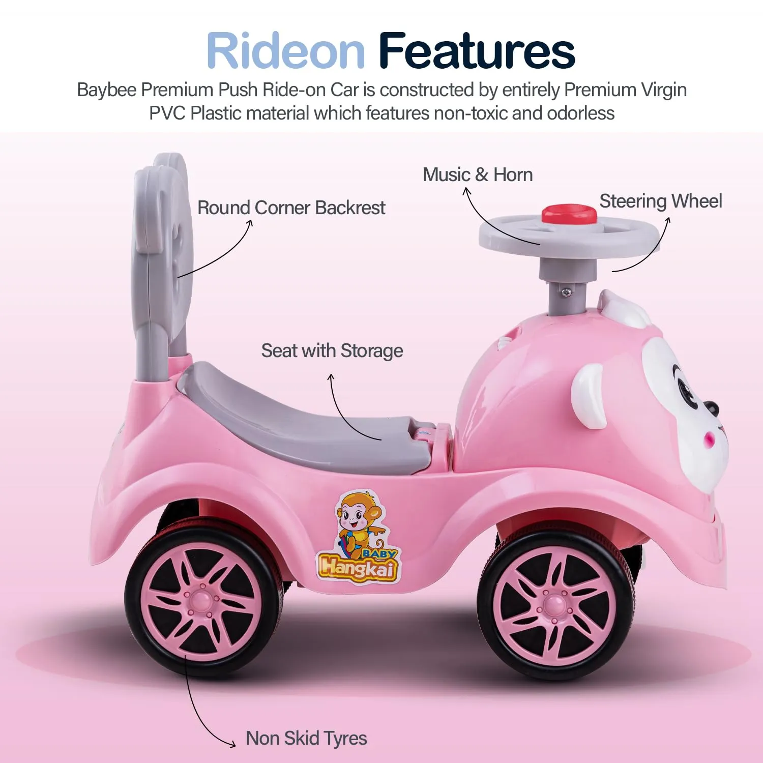 Baybee Monkey Baby /Kids Ride on Toys - Push Car for Children Suitable for Boys & Girls 1-3 Years (Pink)