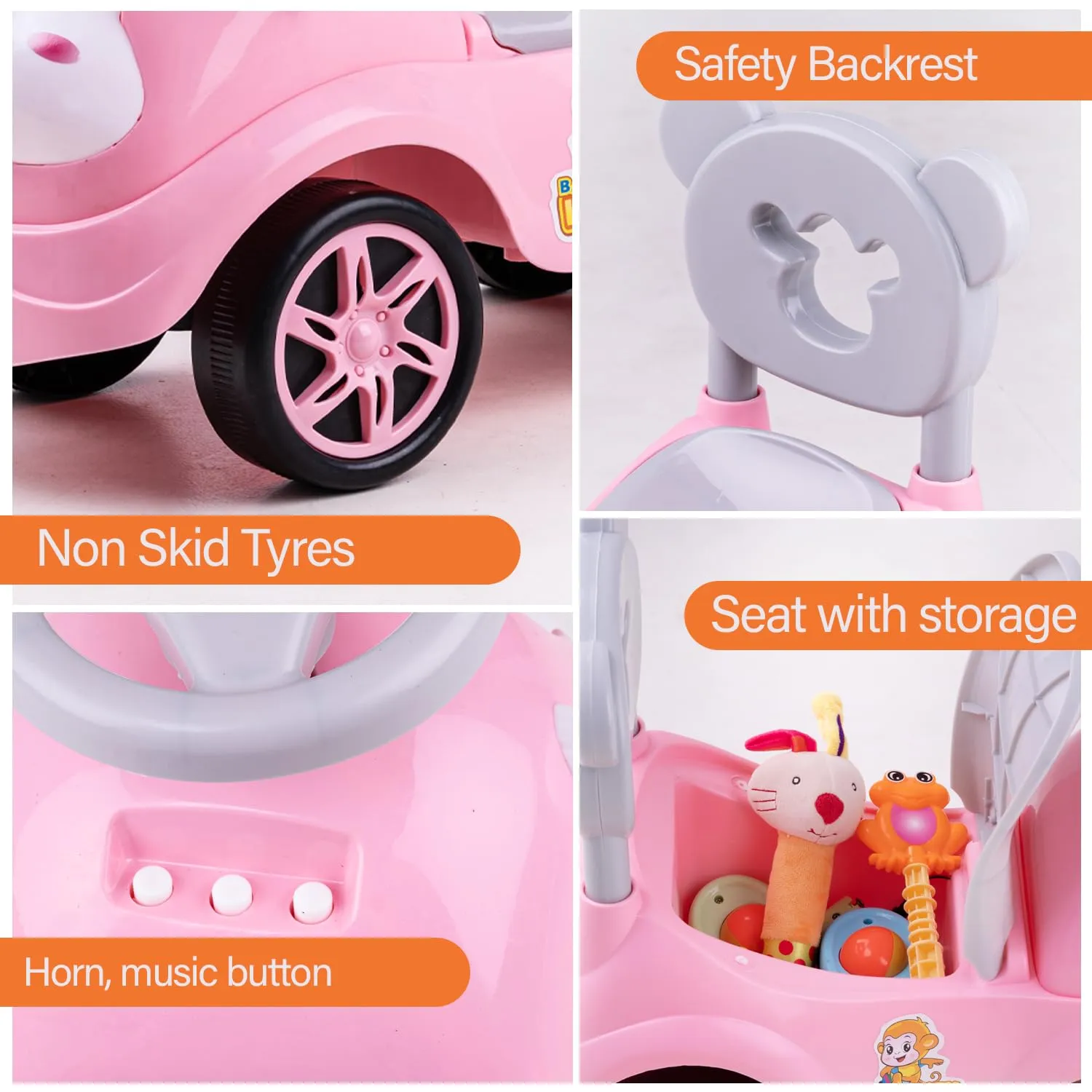 Baybee Monkey Baby /Kids Ride on Toys - Push Car for Children Suitable for Boys & Girls 1-3 Years (Pink)