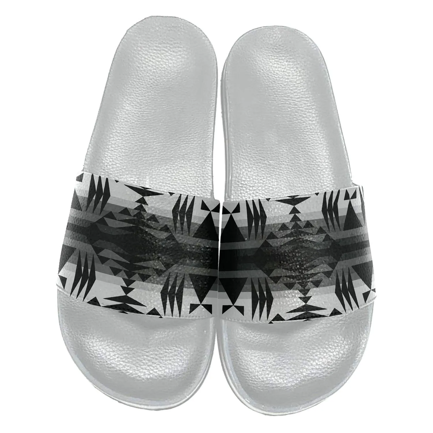 Between the Mountains White and Black Slide Sandals