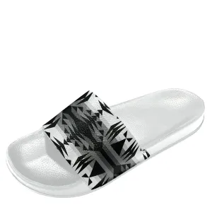 Between the Mountains White and Black Slide Sandals