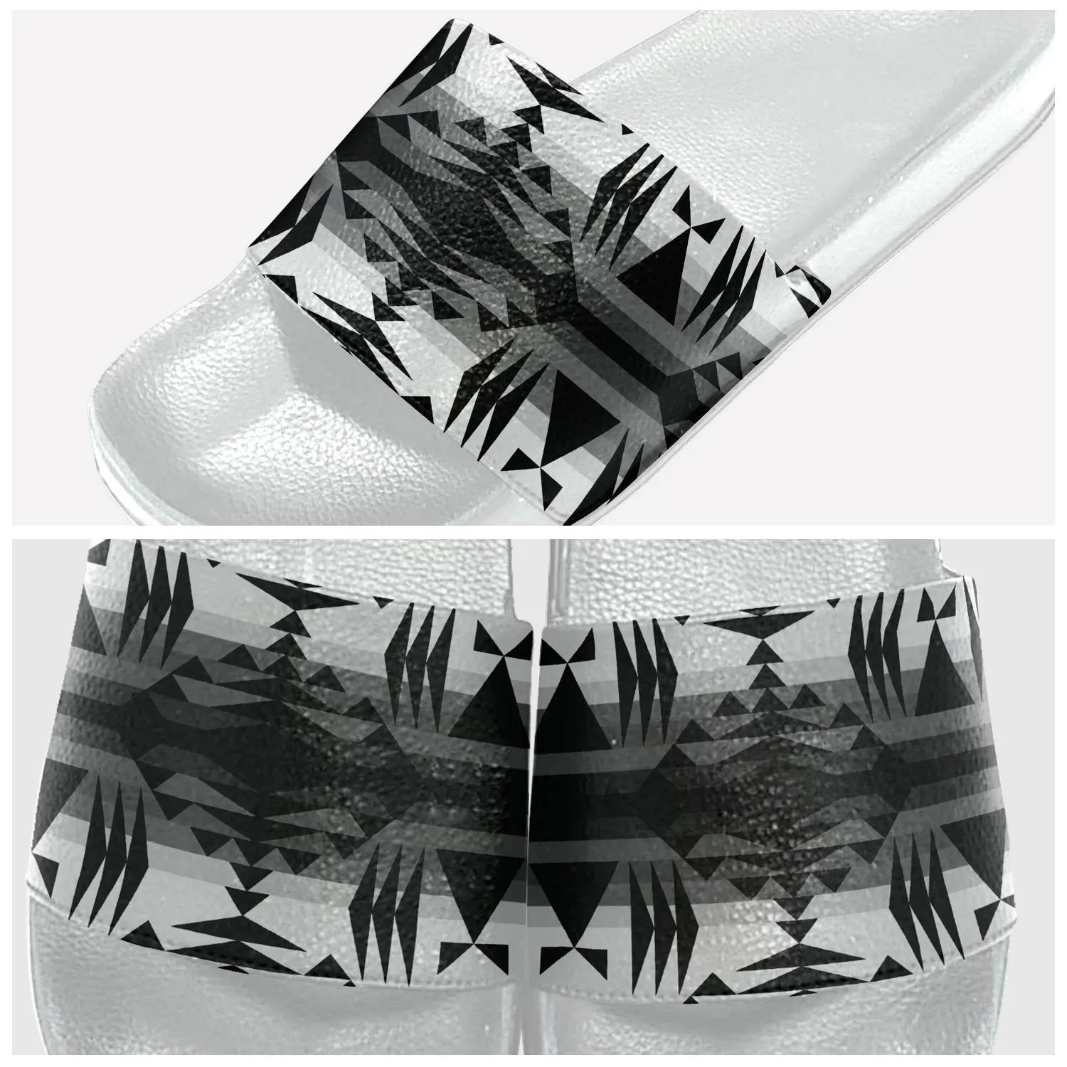 Between the Mountains White and Black Slide Sandals