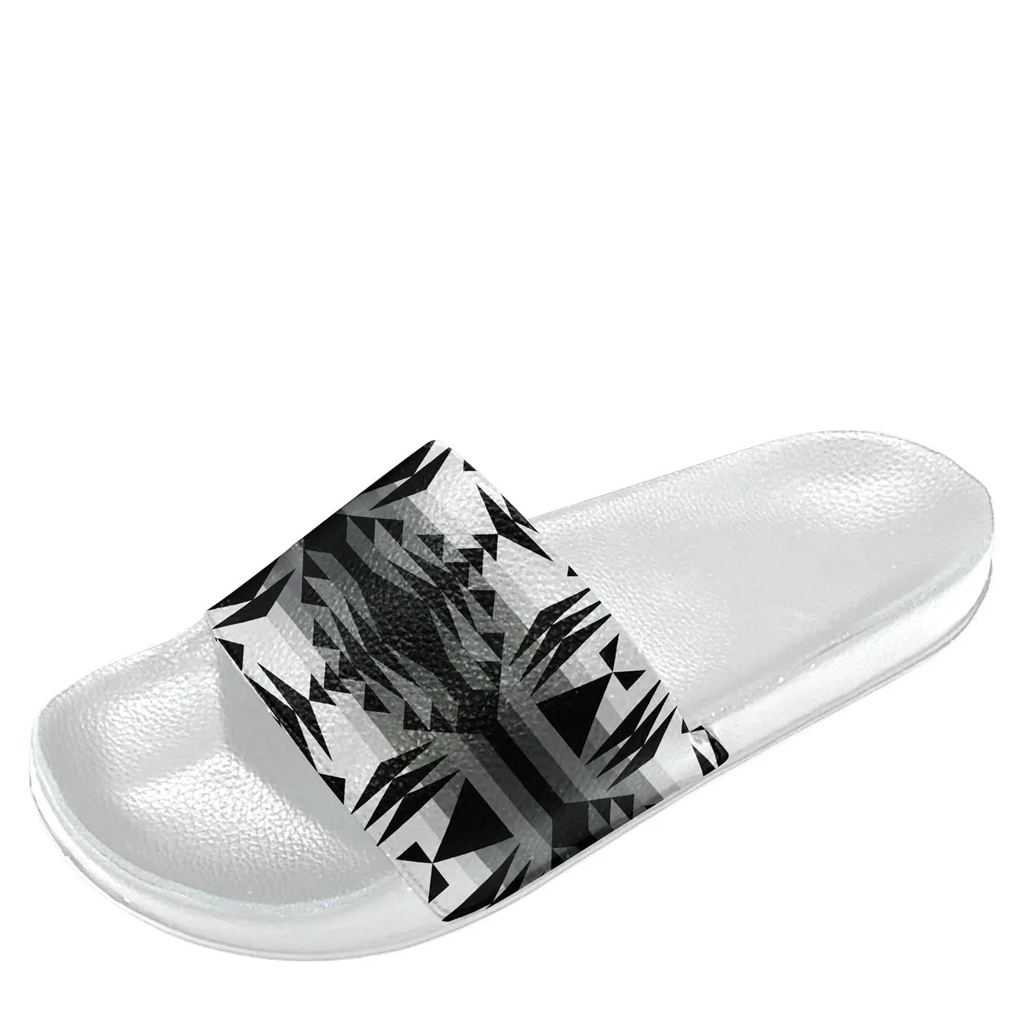 Between the Mountains White and Black Slide Sandals