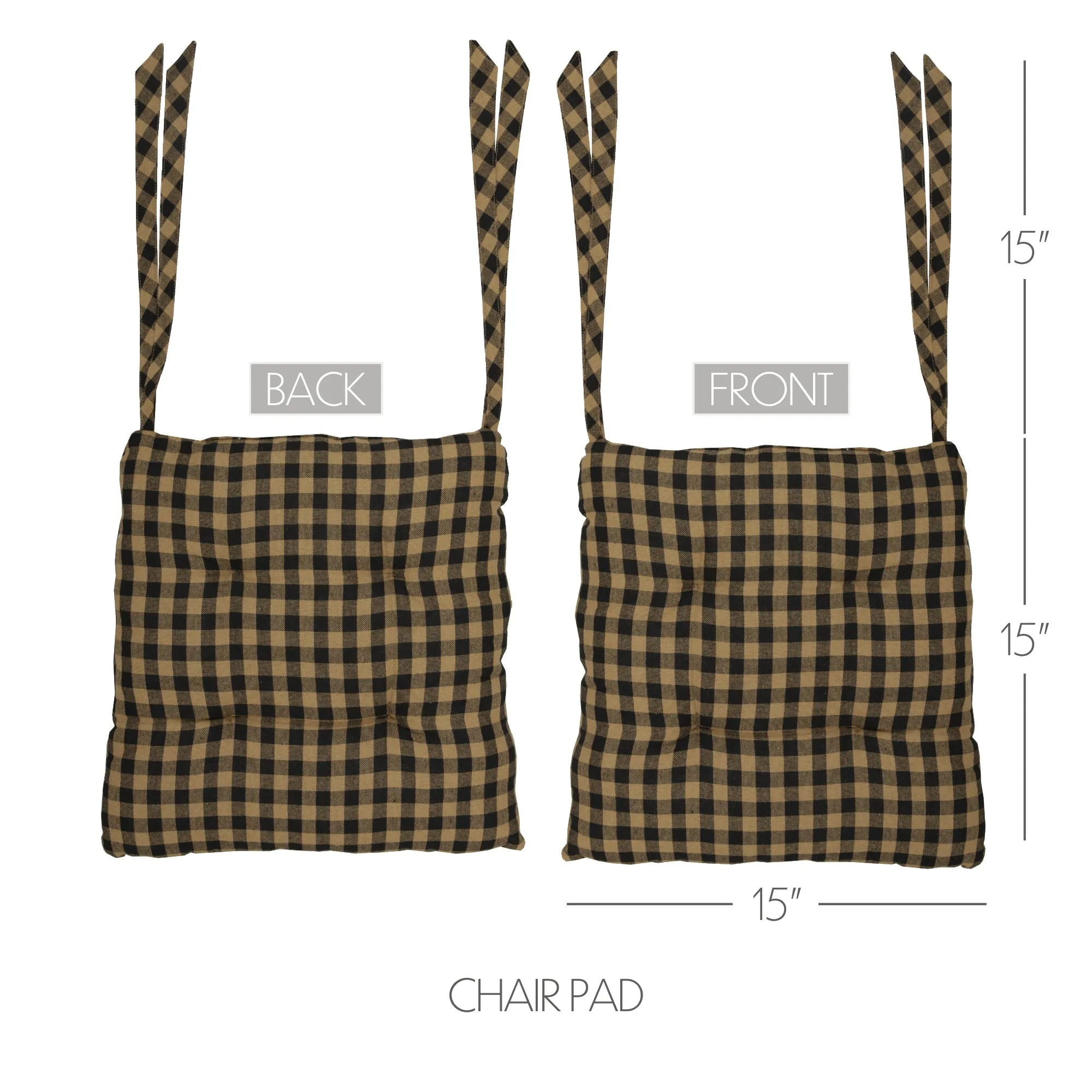 Black And Tan Check Chair Pad With Tie Ons