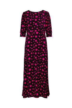 Black with Pink Star Midi Dress