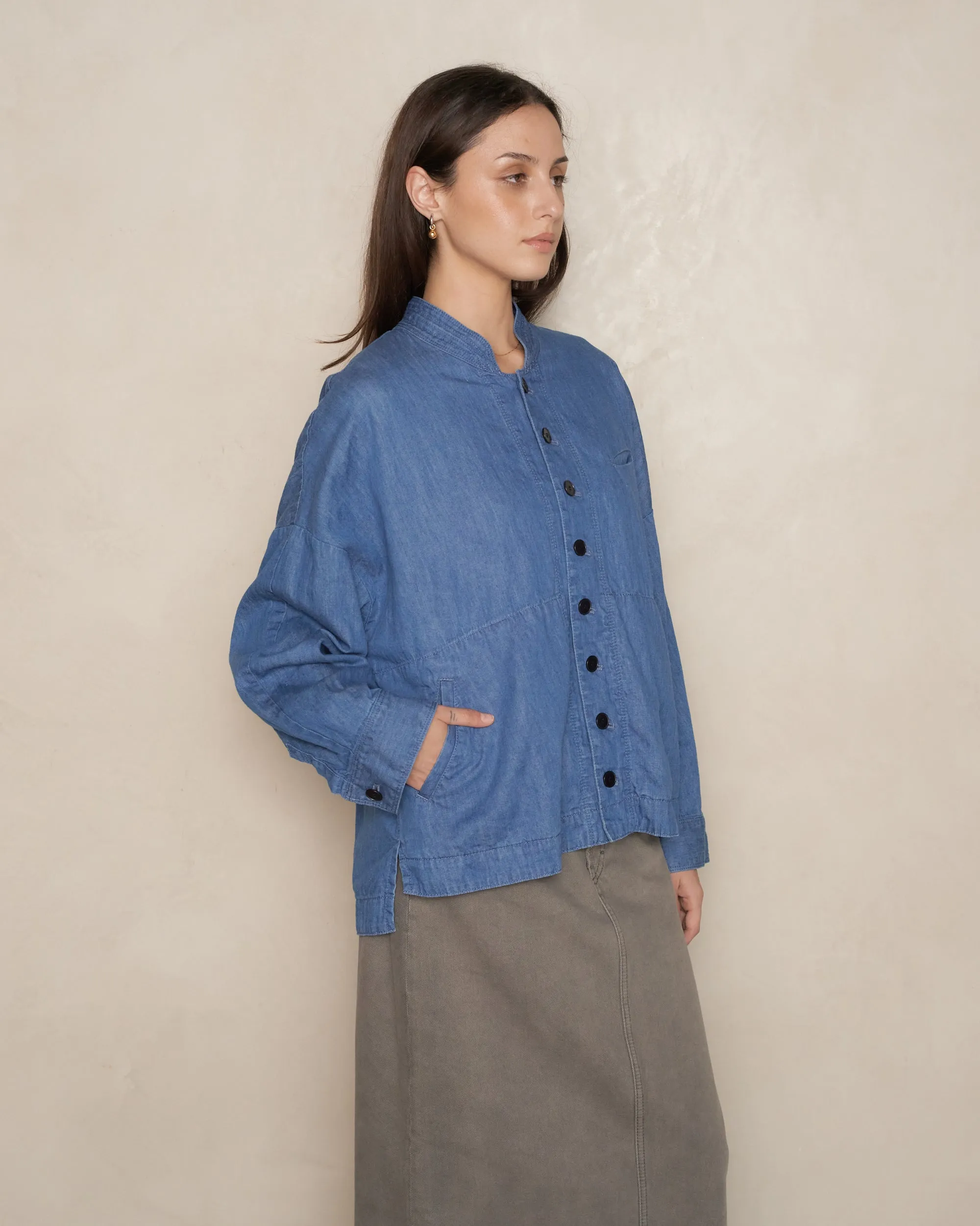 Blue Drop Shoulder Denim Coverall Jacket