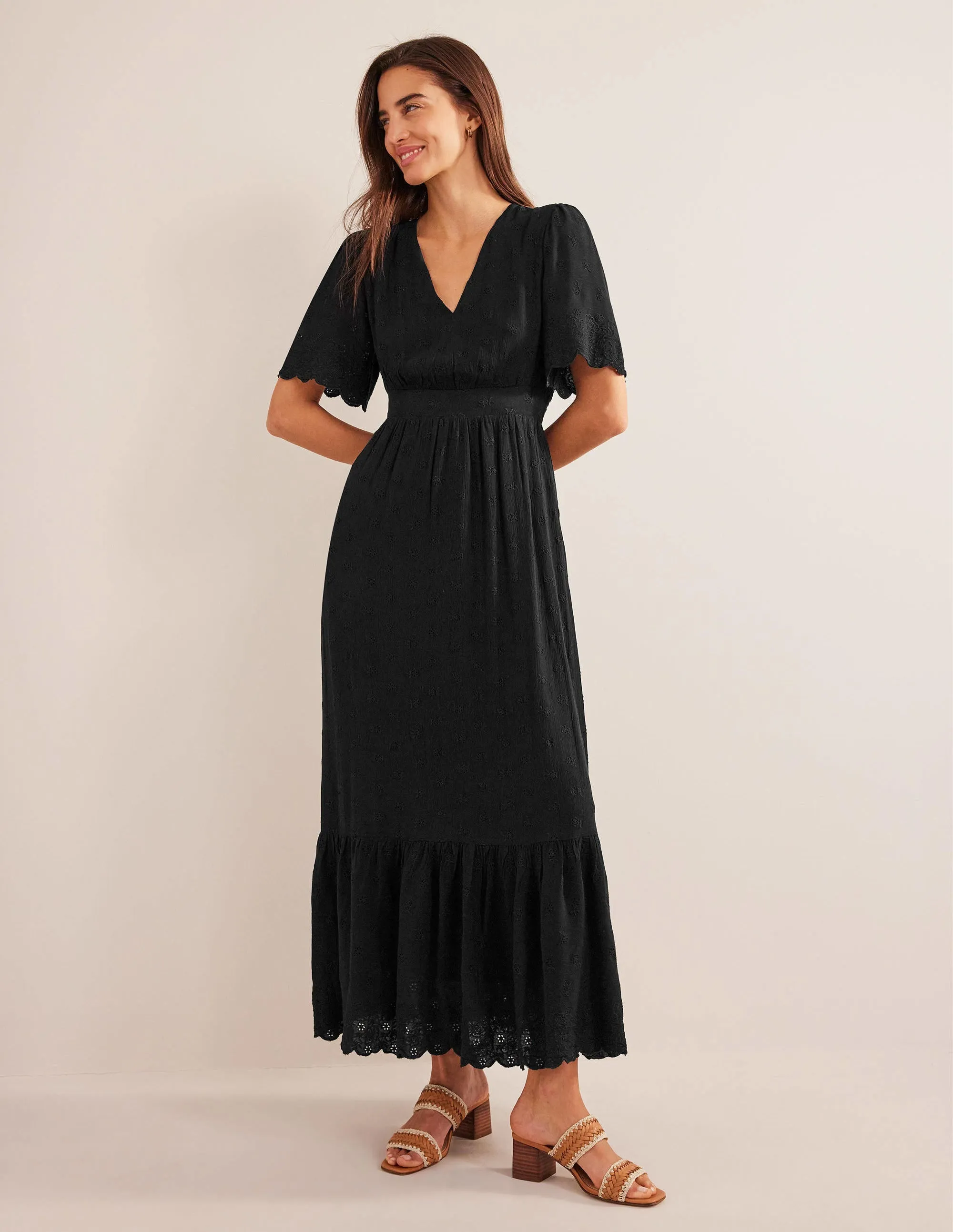 Broderie Maxi Dress-Black