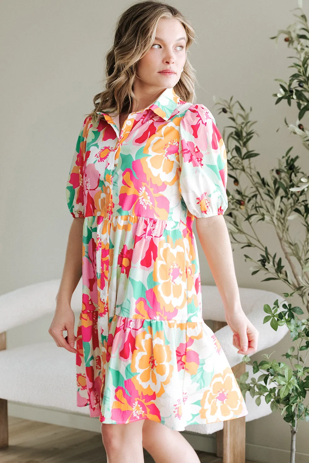 Brynleigh Floral Puff Sleeve Babydoll Dress