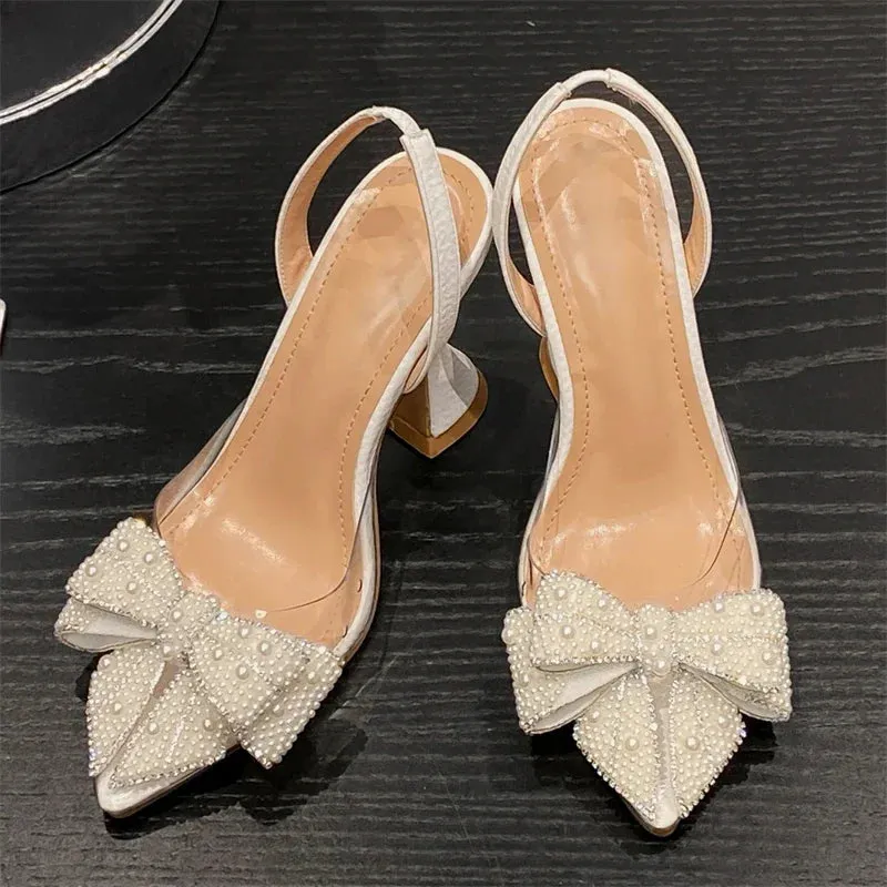 Butterfly-knot PVC Transparent String Bead Pumps Sandals Fashion