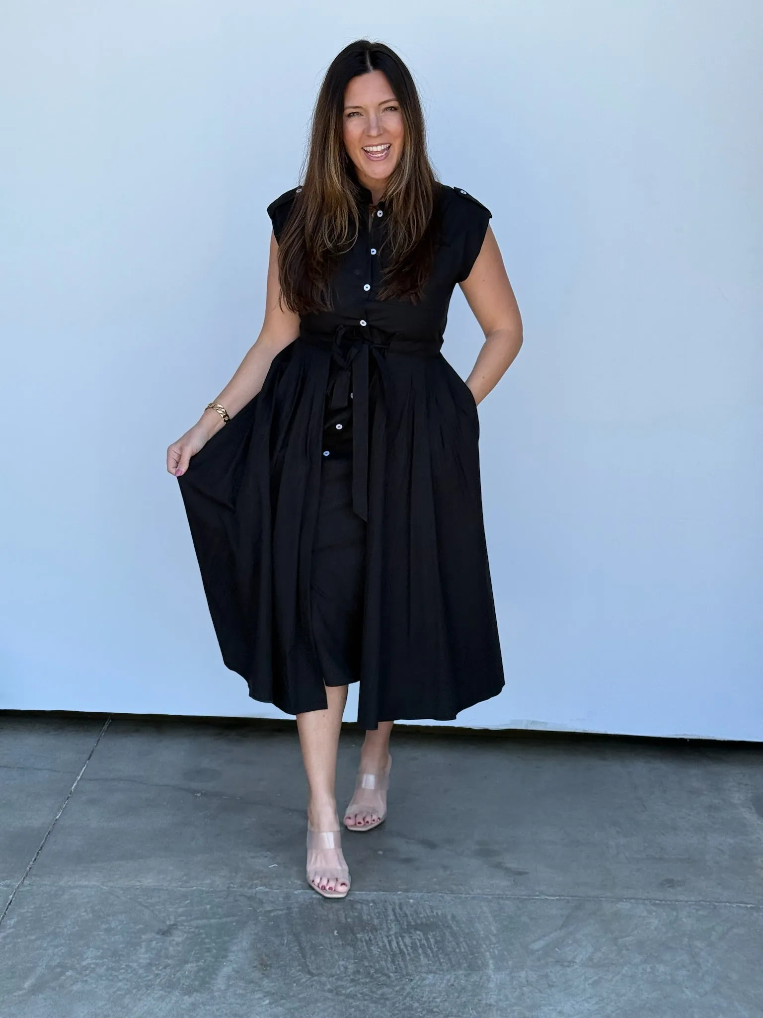 Button Down Cap Sleeve Dress