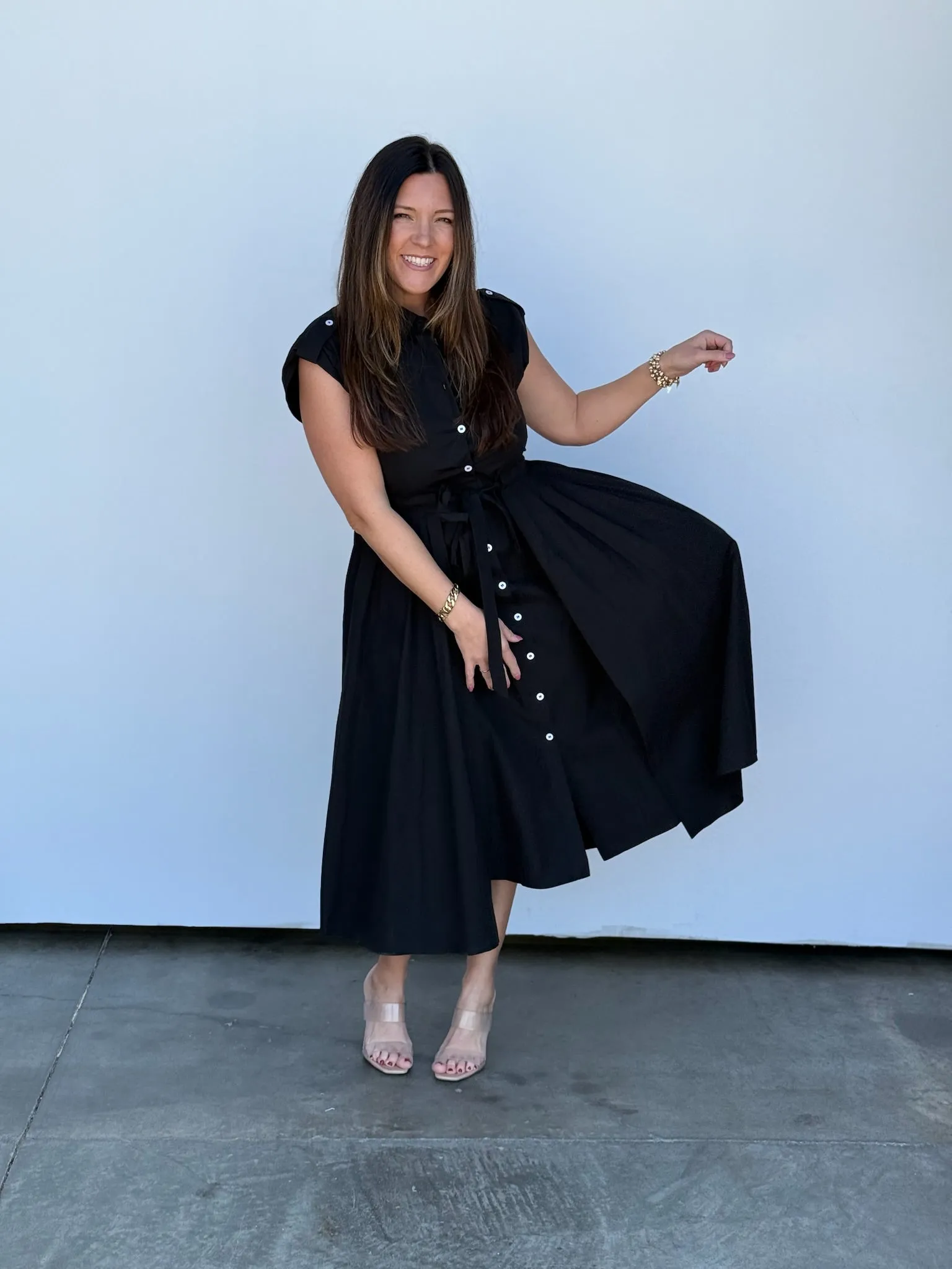 Button Down Cap Sleeve Dress
