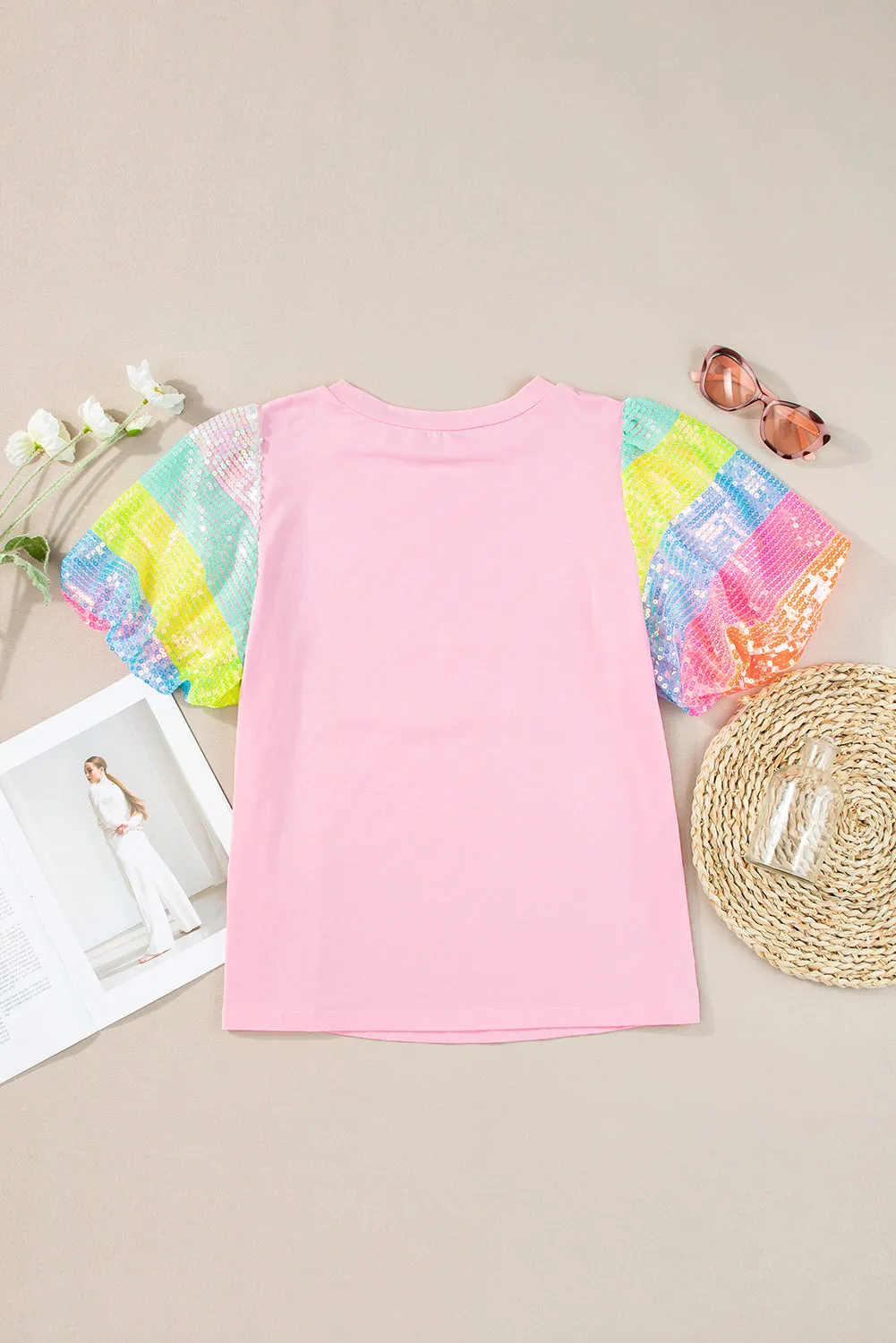 Colette Sequin Striped Puff Sleeve Top