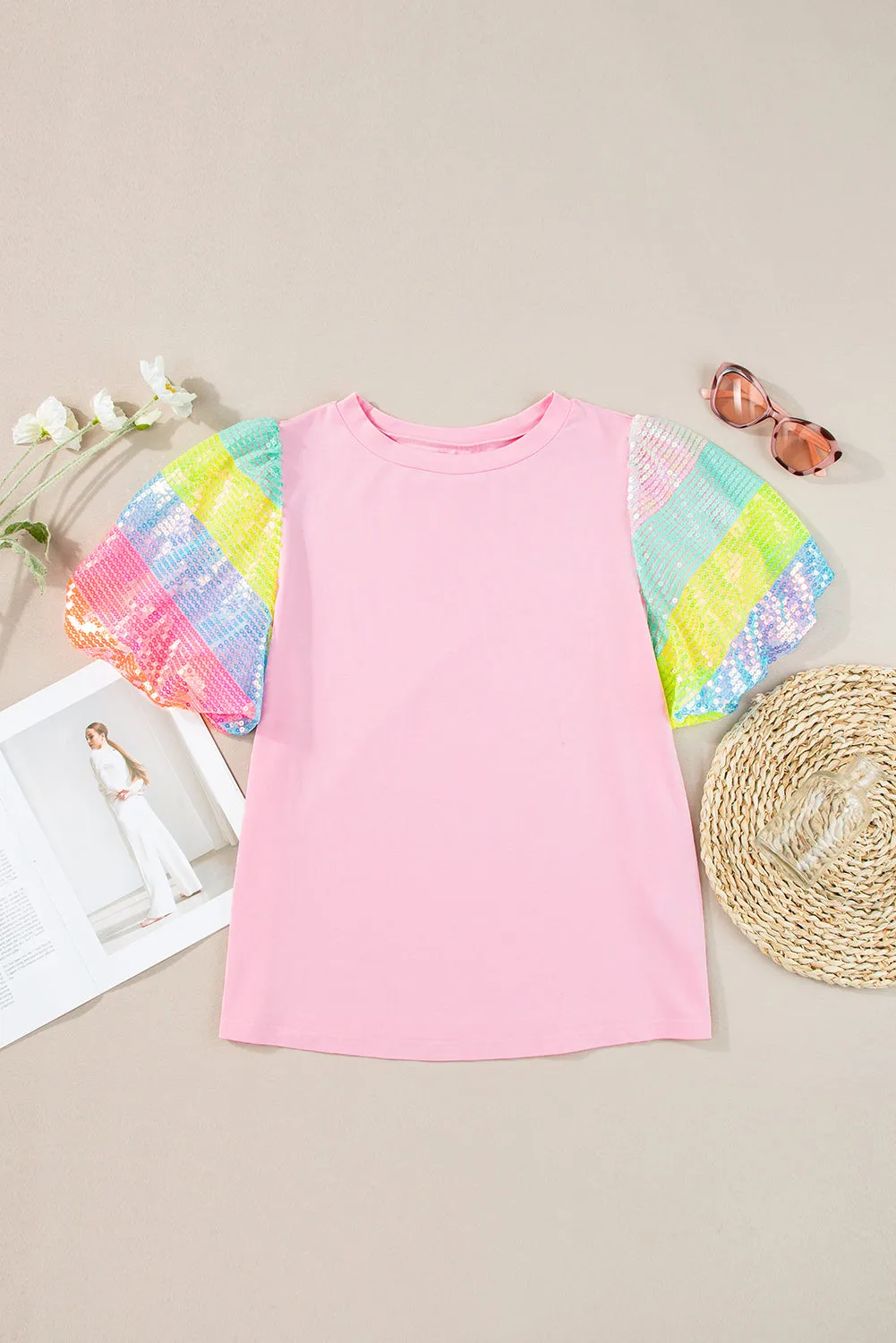 Colette Sequin Striped Puff Sleeve Top