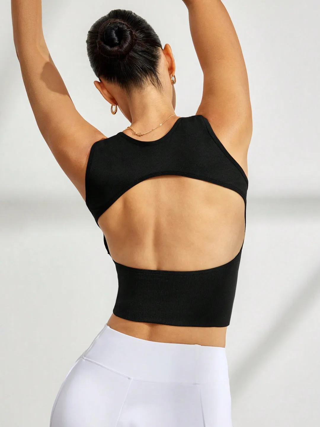 CoreFlex Open Back Crop Top – Black