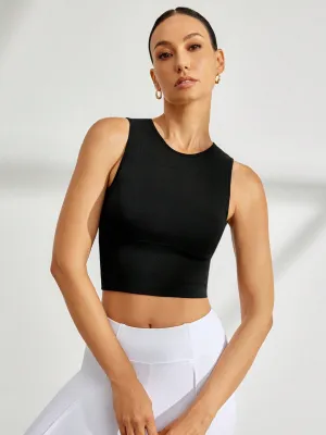 CoreFlex Open Back Crop Top – Black