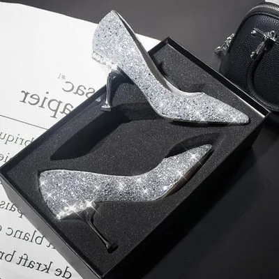 Crystal sequined wedding shoes high heel