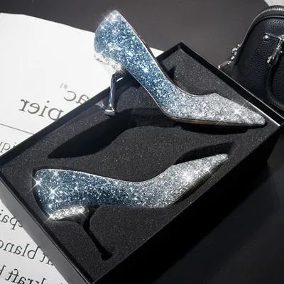 Crystal sequined wedding shoes high heel