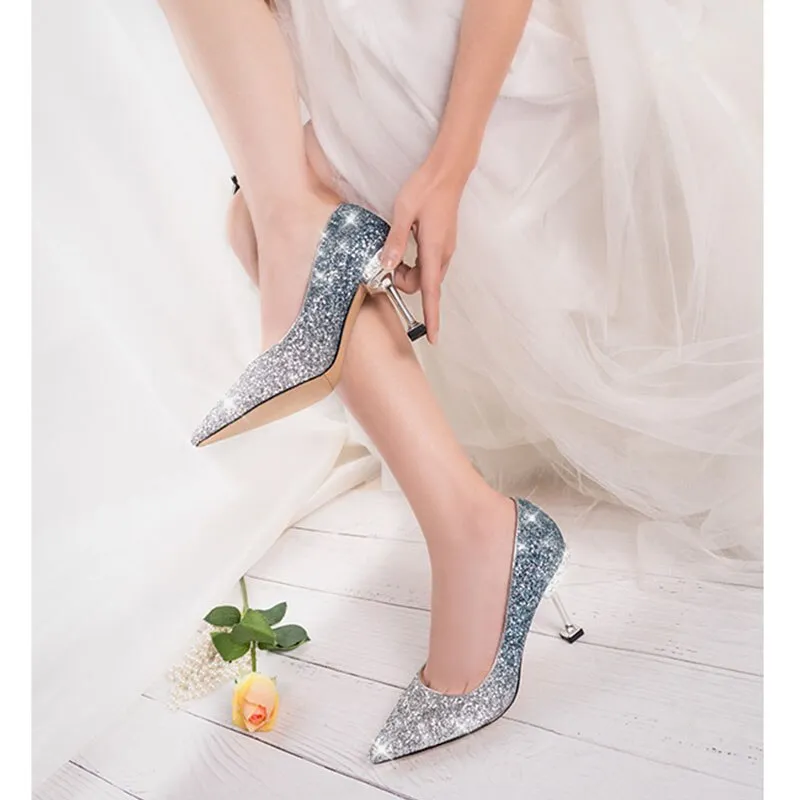 Crystal sequined wedding shoes high heel