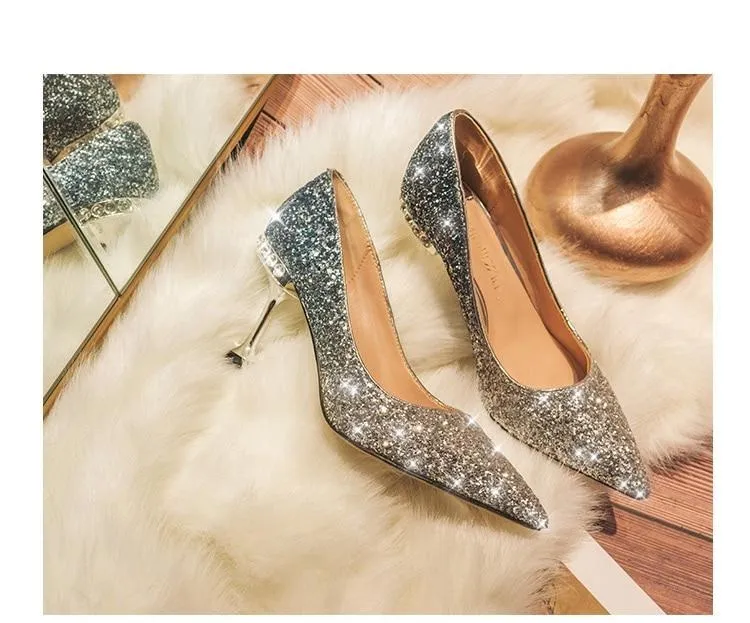 Crystal sequined wedding shoes high heel