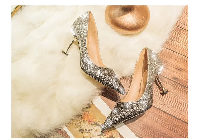 Crystal sequined wedding shoes high heel