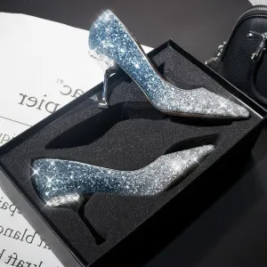 Crystal sequined wedding shoes high heel