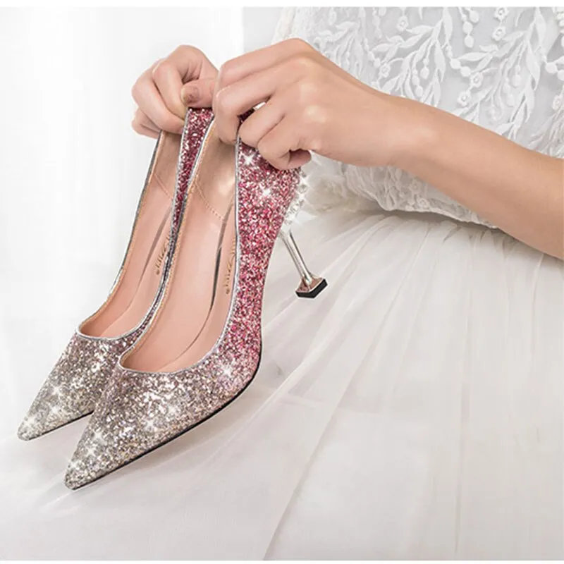 Crystal sequined wedding shoes high heel