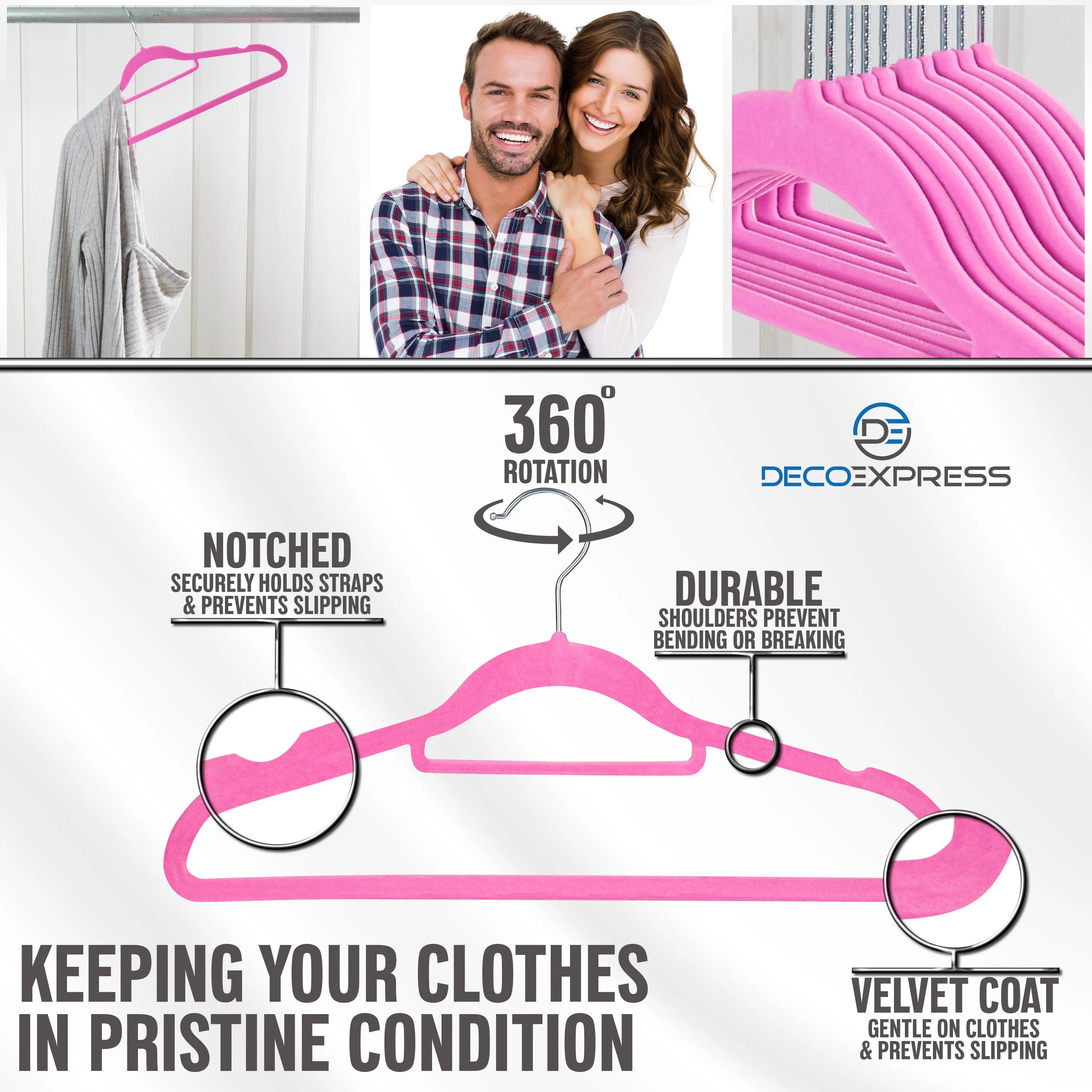Deco Express Velvet Hangers, Space Saving Non Slip Coat Hangers for Clothes (50 Pack)