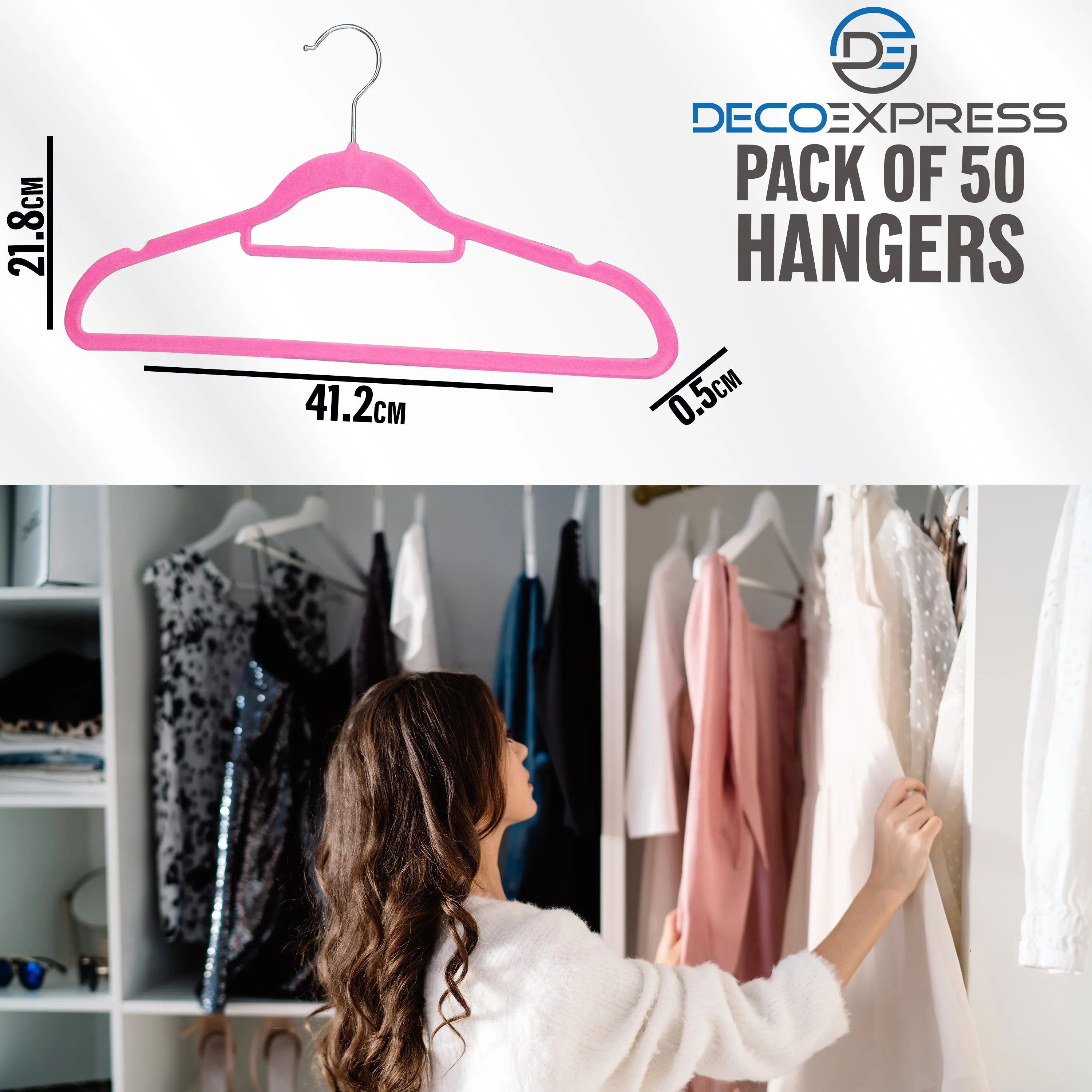 Deco Express Velvet Hangers, Space Saving Non Slip Coat Hangers for Clothes (50 Pack)