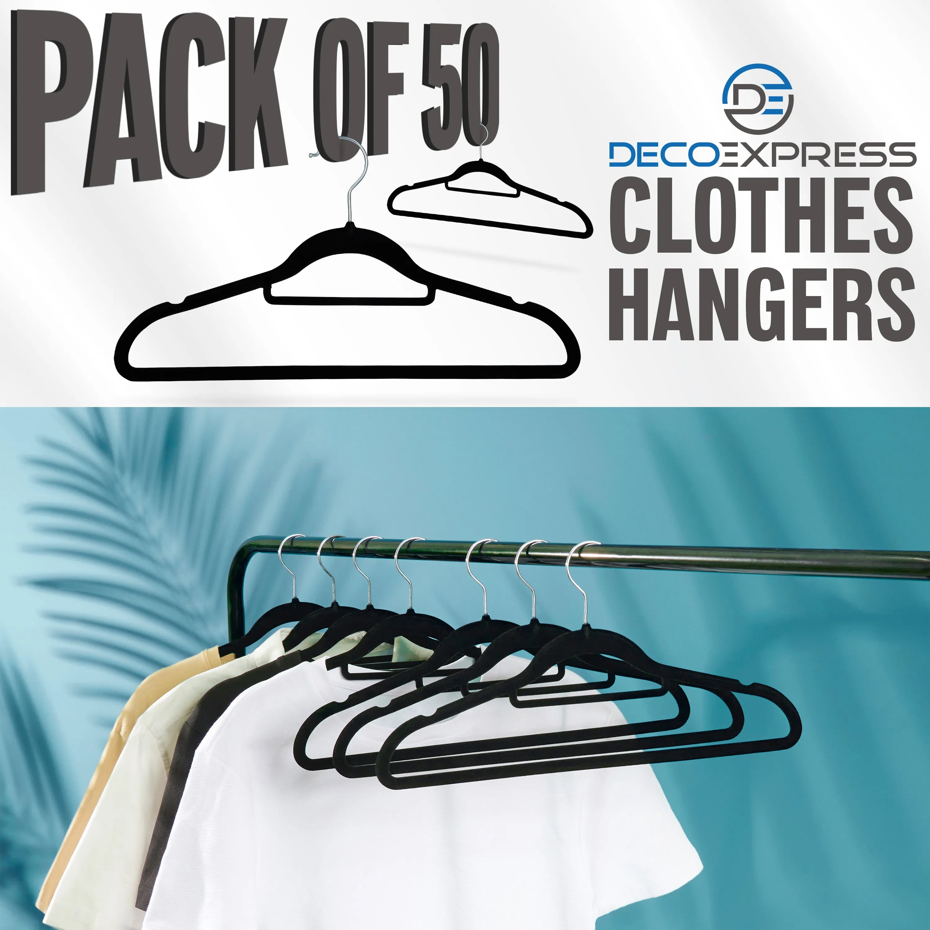 Deco Express Velvet Hangers, Space Saving Non Slip Coat Hangers for Clothes (50 Pack)
