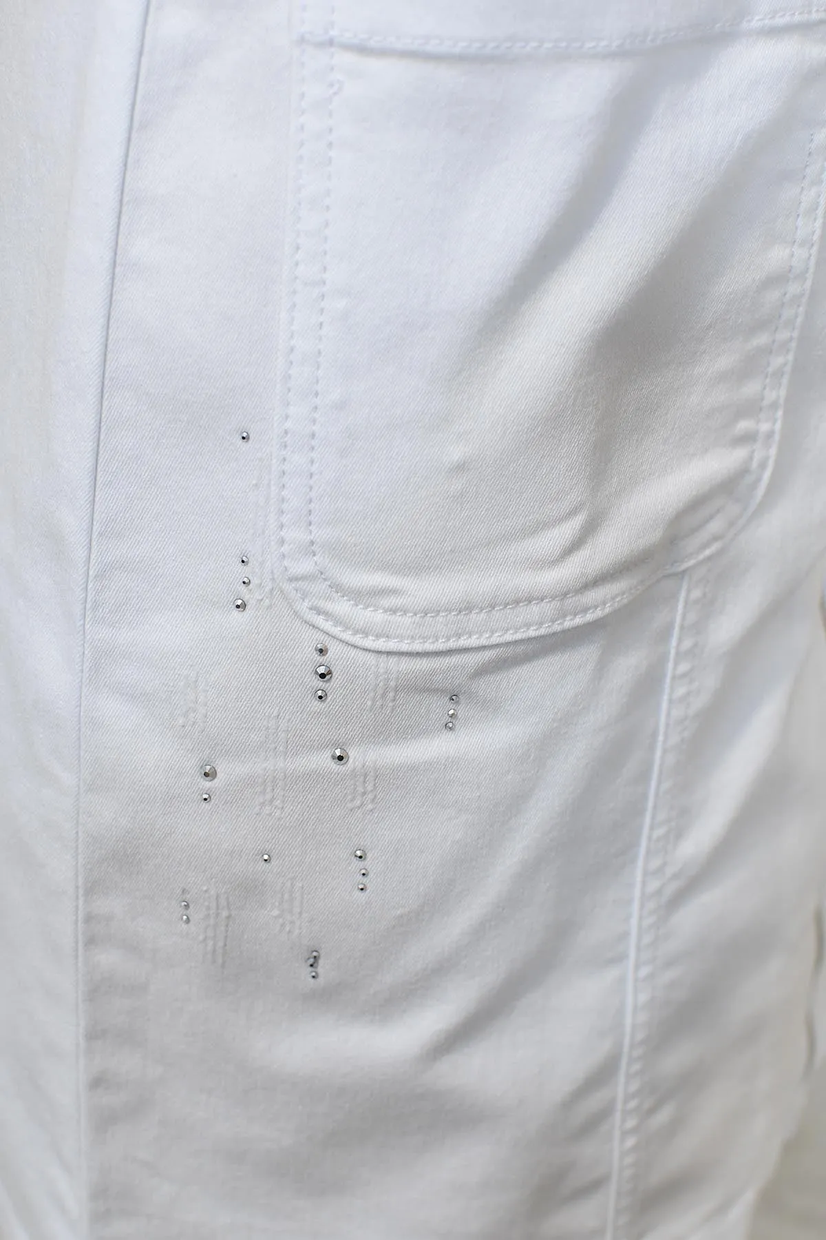 Dolcezza White Denim Dress With Stud Detail-25196