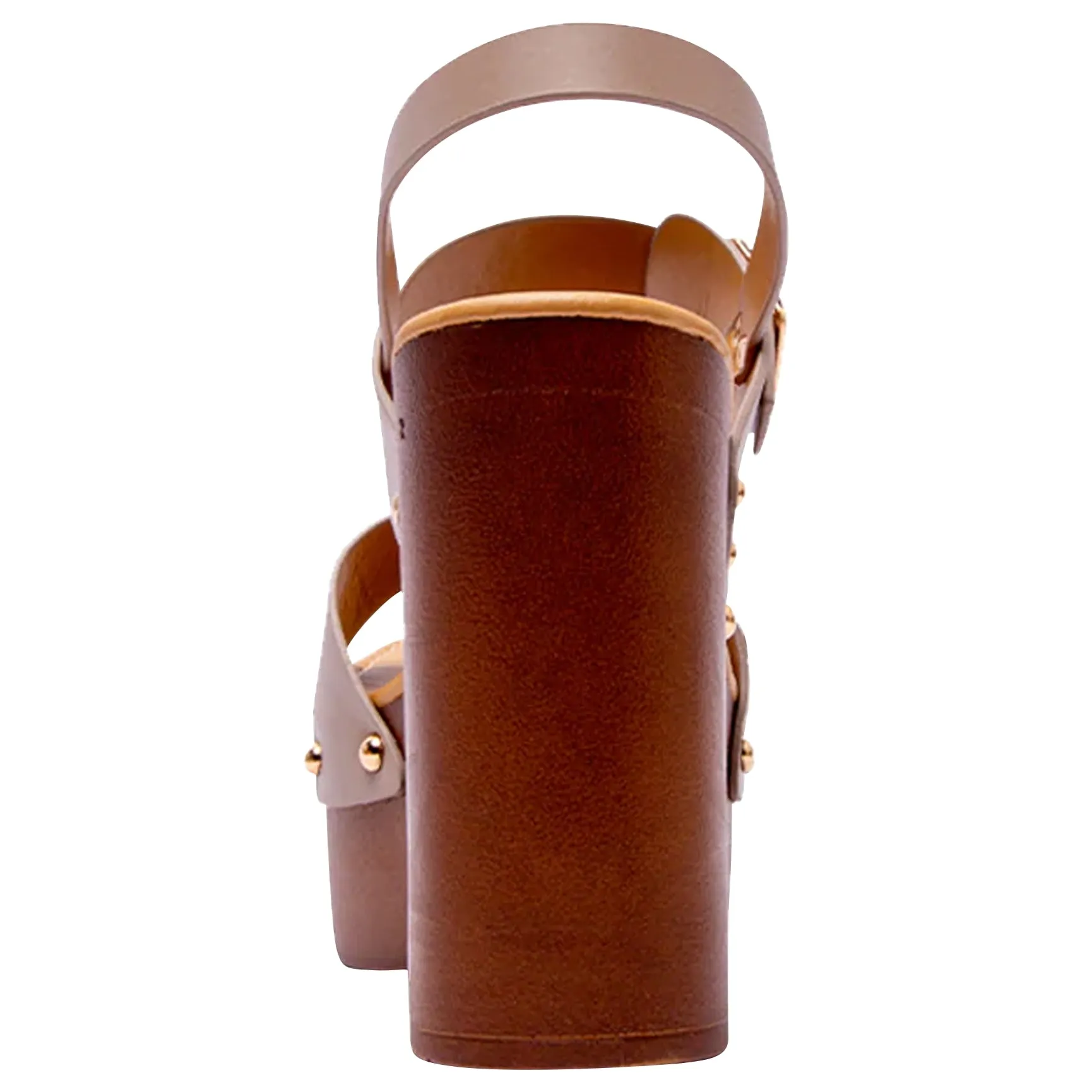 Double Buckle Straps Sandals Wood Accents Godden Studs Taupe