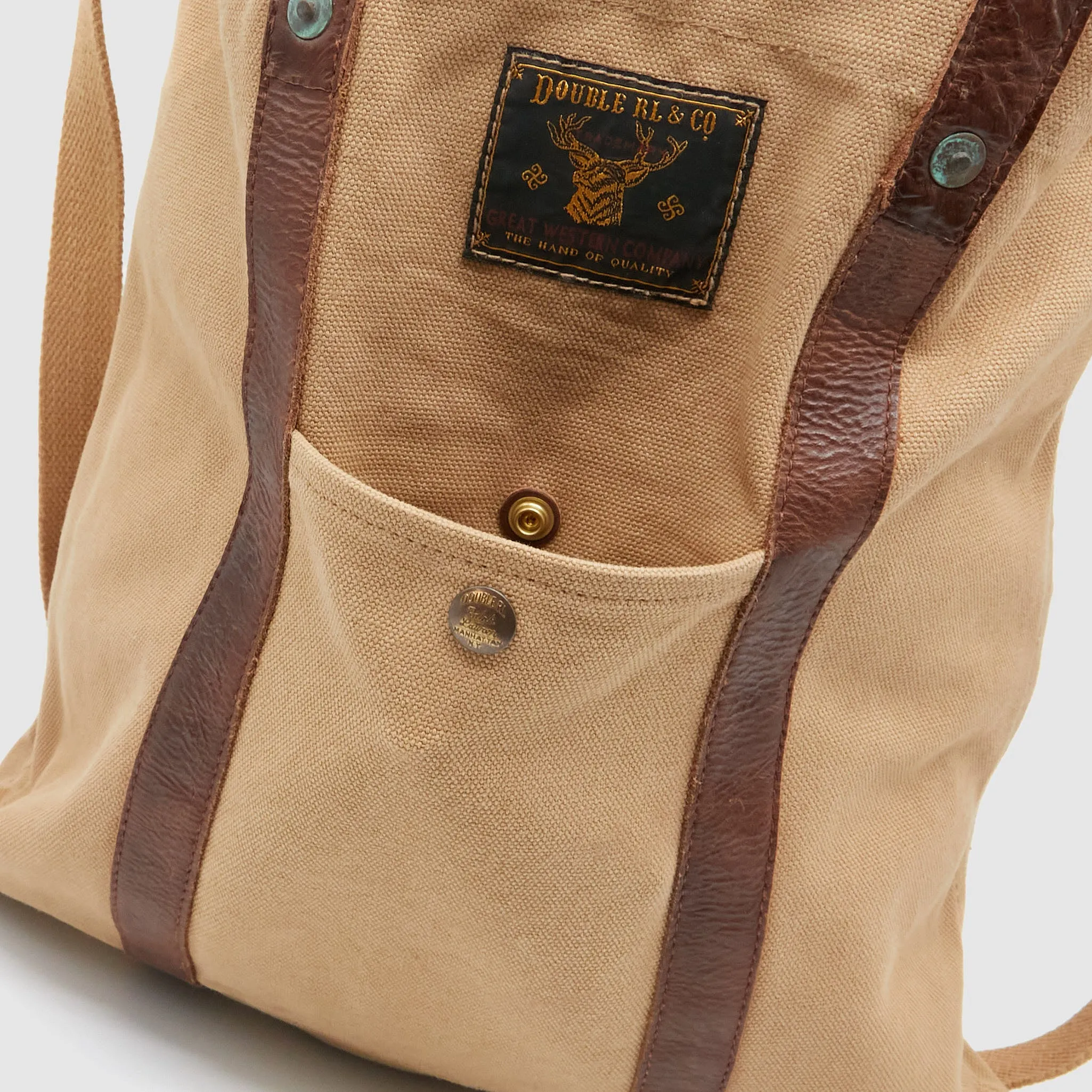 Double RL Leather-Trim Canvas Tote Bag