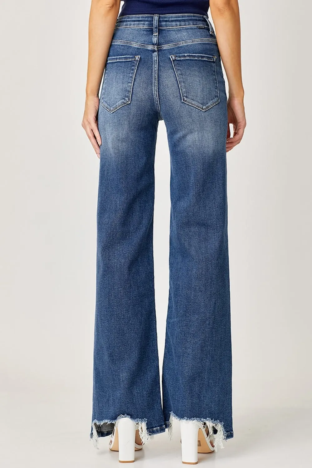 Elevate Your Style: Risen High Rise Frayed Hem Wide Leg Jeans