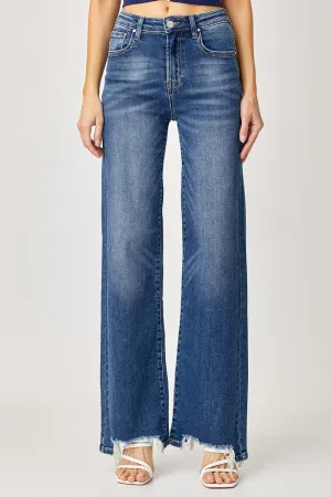 Elevate Your Style: Risen High Rise Frayed Hem Wide Leg Jeans