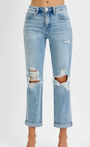 Emerson High Rise Ankle Straight Double Roll Up Jeans